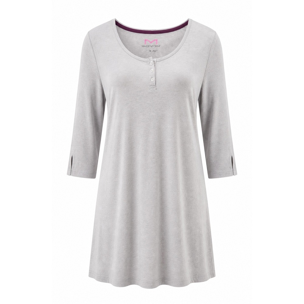Maidenform Womens 1X Heather Grey Henley 3/4 Sleeve Cotton Modal Sleep Shirt